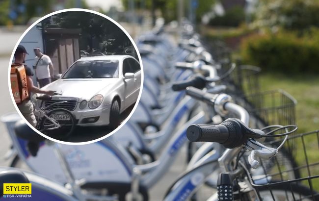 В Киеве женщина на Mercedes ездила по тротуару и сбила велосипедиста (видео)