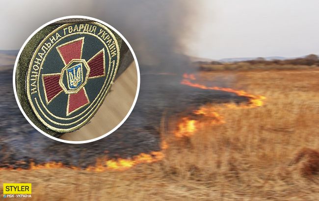 Под Киевом нацгвардейцев-срочников застукали за поджогом травы: инцидент сняли на видео