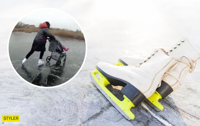 У Харкові батьки влаштували шалене катання дитини на підмерзлому озері