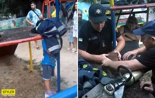 Голова попала в ловушку: ребенок застрял на детской площадке (фото, видео)