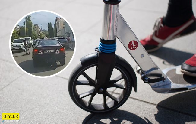 У Києві дитина на самокаті пронеслася на "червоний", сильно налякавши водіїв (відео)