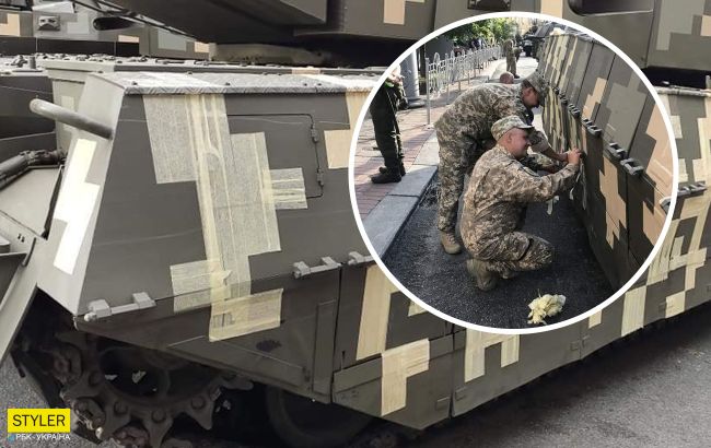 У Києві на репетиції параду помітили танк, обклеєний скотчем: що це за камуфляж (фото)