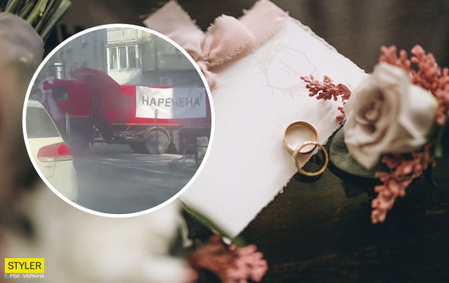 В Киеве заметили необычный свадебный кортеж (видео)