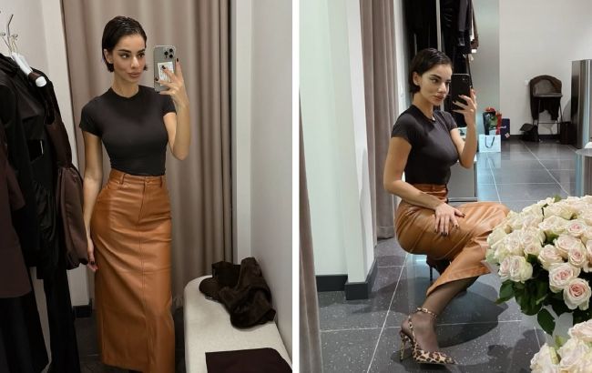 Как носить кожаную юбку осенью 2025: пример от участницы "Холостяка" Николетты