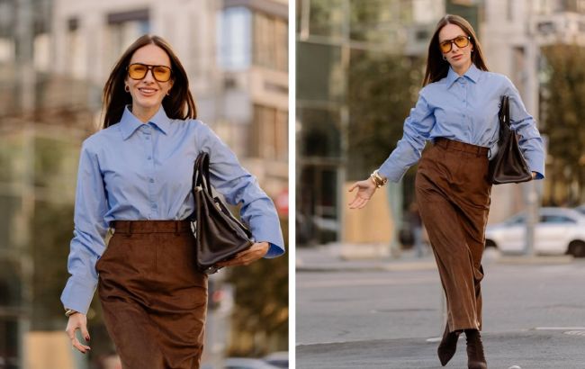 Замшева спідниця - тренд сезону: як її носить Христина Горняк