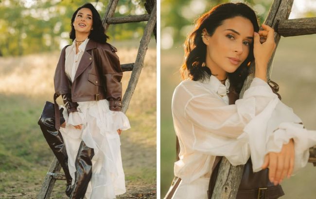 Сукня з рюшами і куртка-"косуха": Злата Огнєвіч показала модний осінній образ