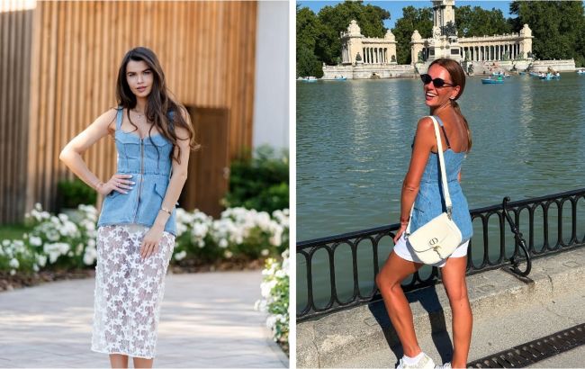 Джинсовий корсет - тренд літа: як його носять дружина Решетніка і зірка "Холостяка"