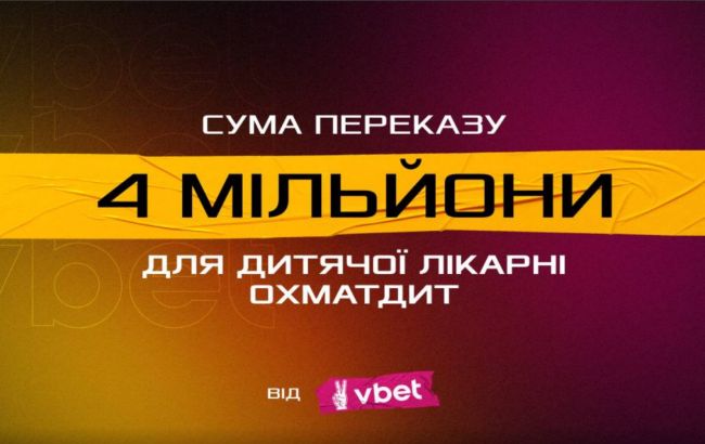 Vbet перерахував 4 млн грн на відбудову "Охматдиту"