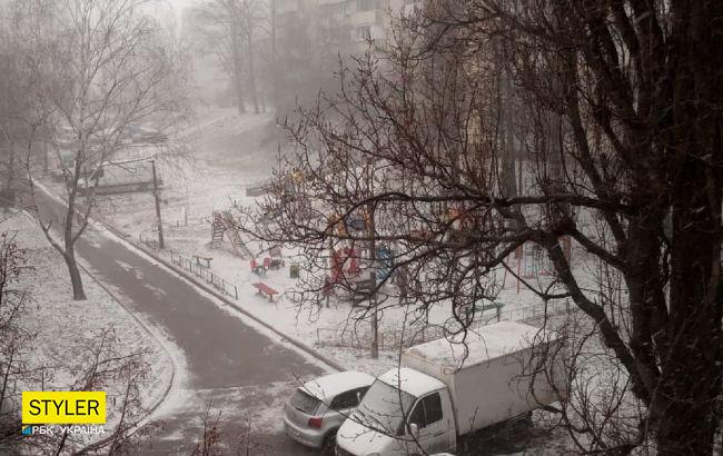 В Киеве 8 марта прошла настоящая метель: видео внезапного ненастья